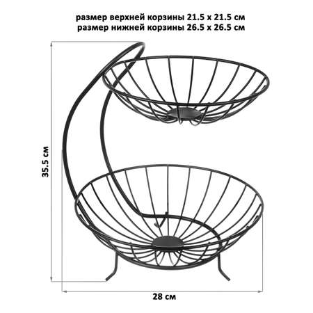 Корзина El Casa для фруктов 28х26.5х35.5 см Черная. двухъярусная