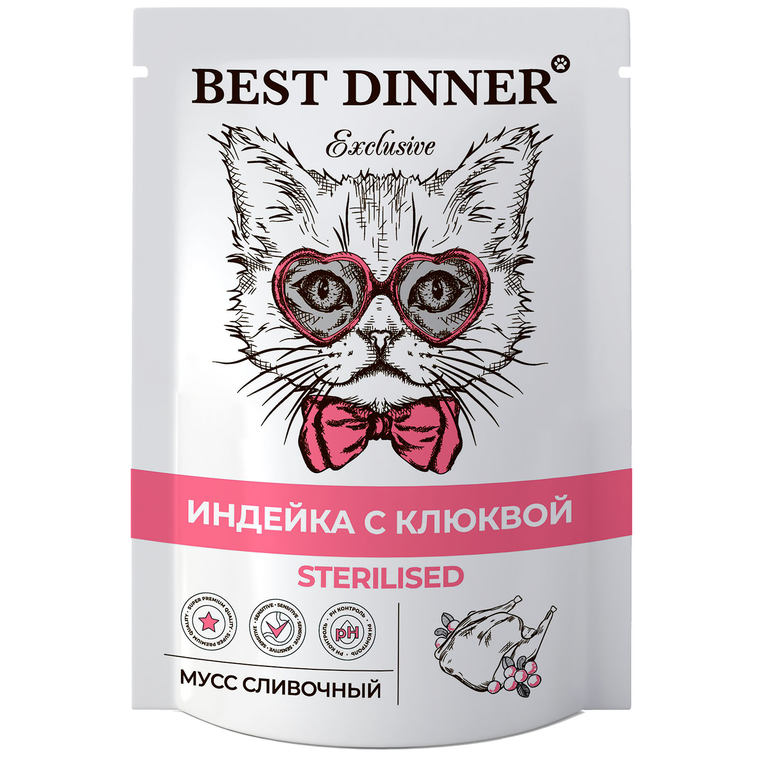 Корм Best Dinner 85г для стерилизованных кошек Мусс сливочный индейка с клюквой - фото 1