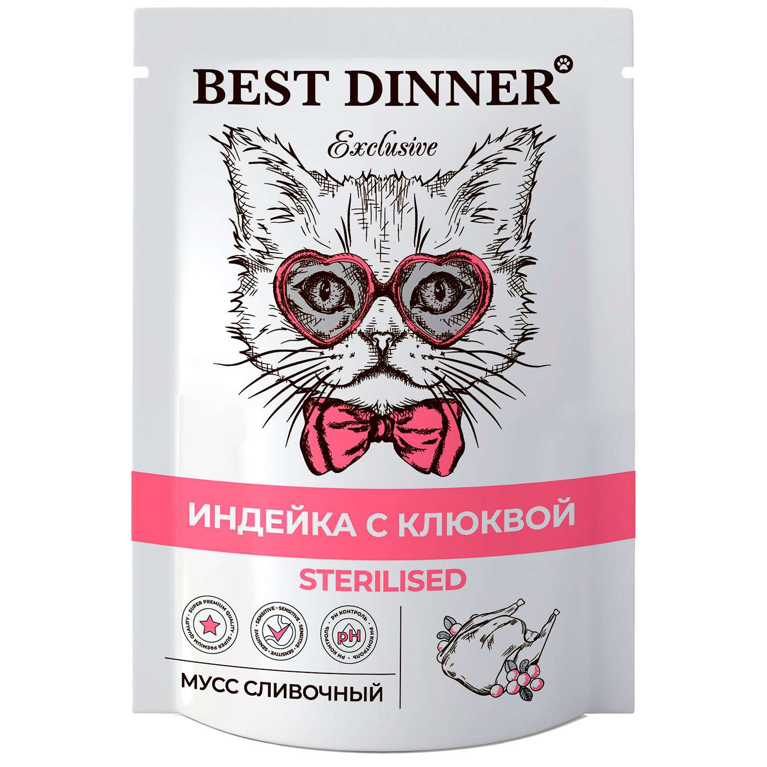 Корм Best Dinner 85г для стерилизованных кошек Мусс сливочный индейка с клюквой - фото 1