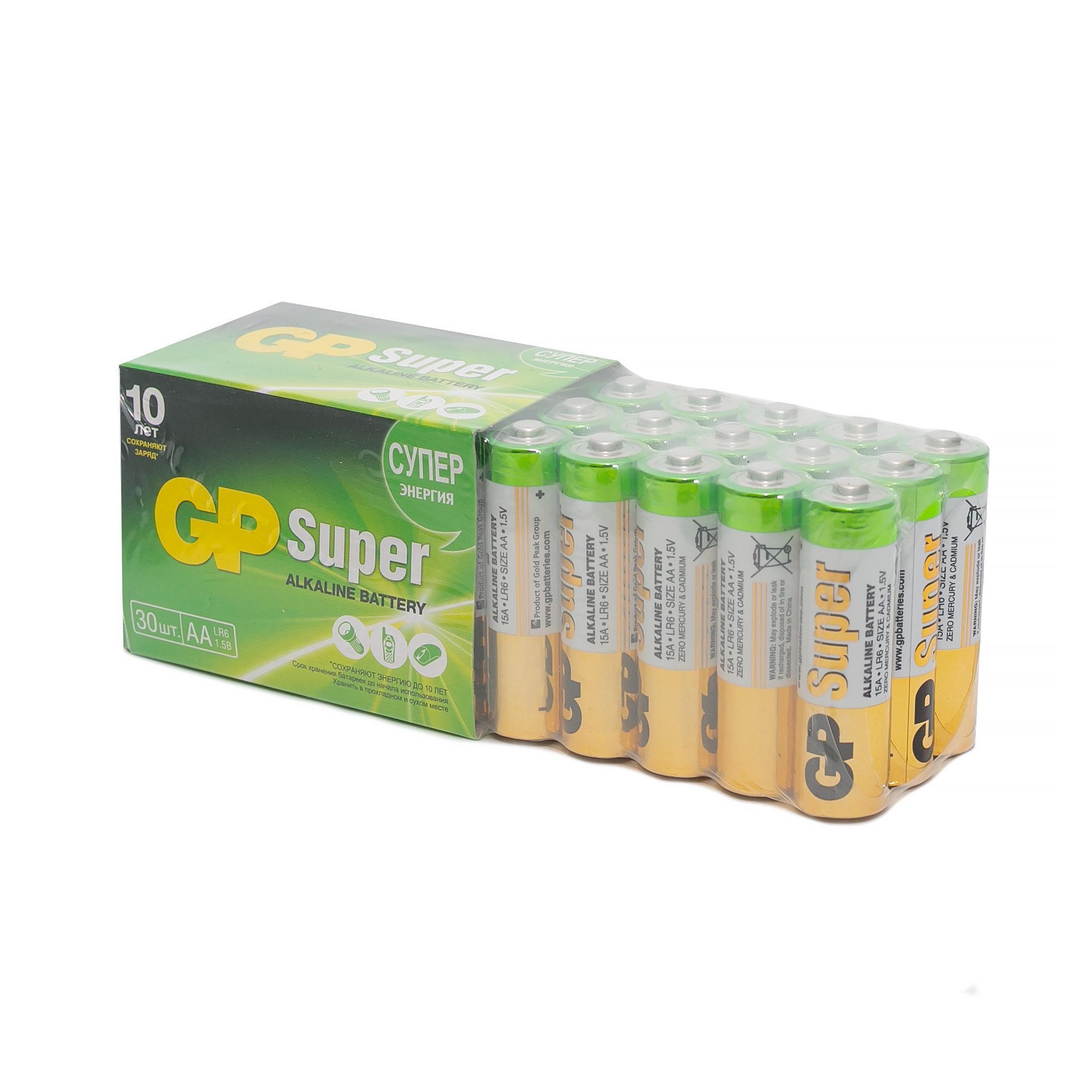 Набор батареек GP Super Alkaline AA LR6 30 шт. 15A-B30 - фото 8