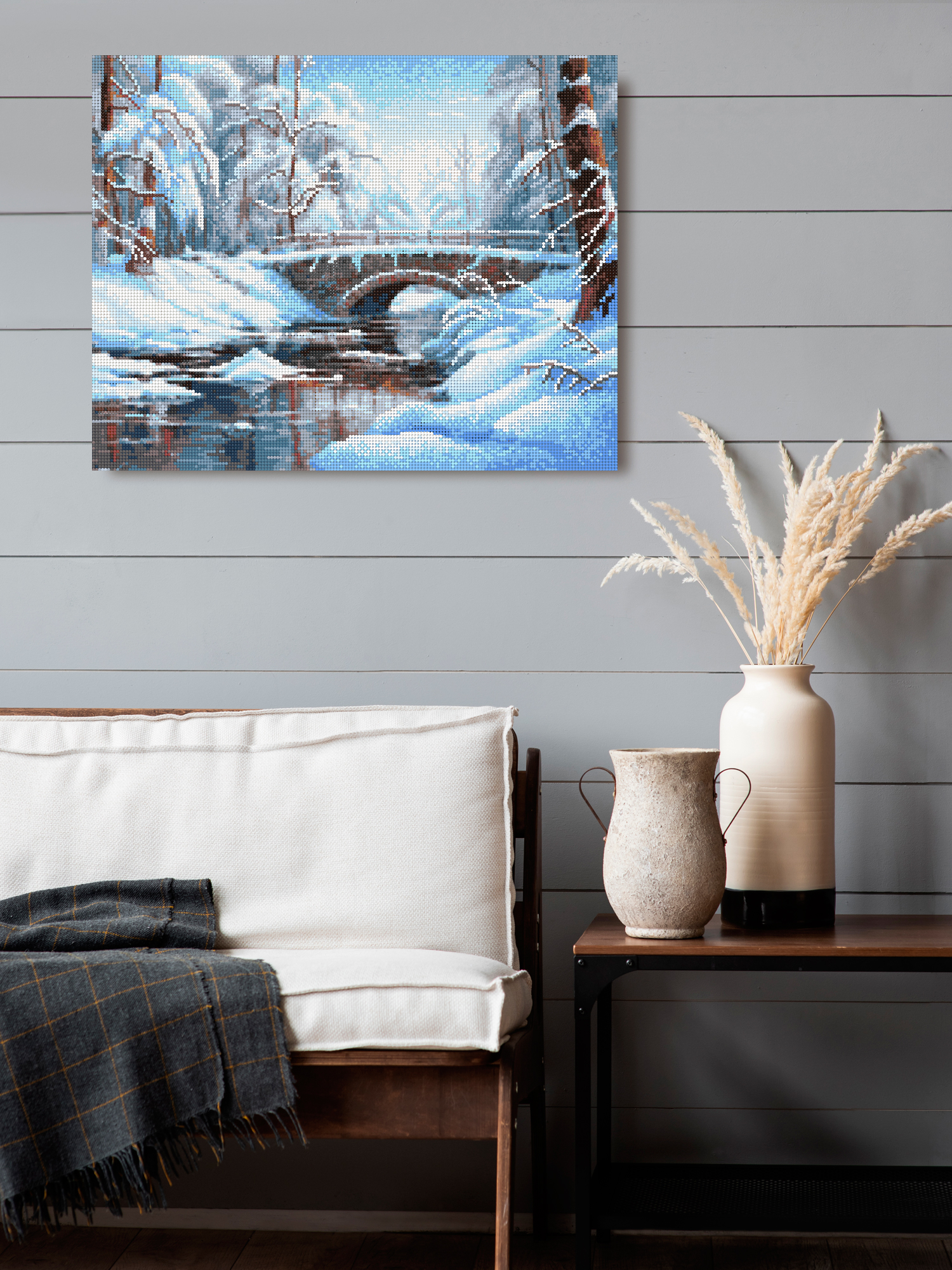 Алмазная мозаика Art on Canvas холст на деревянном подрамнике 40х50 см Зимняя речка - фото 3
