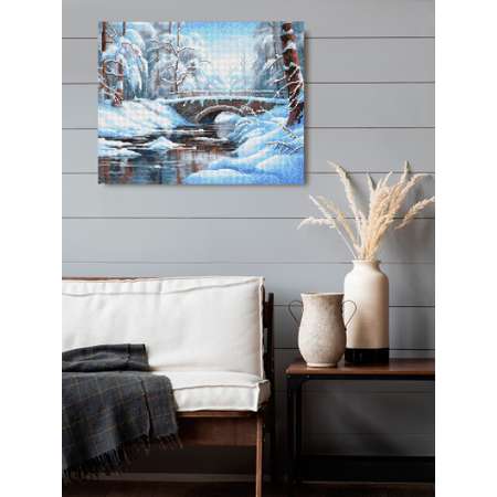 Алмазная мозаика Art on Canvas холст на деревянном подрамнике 40х50 см Зимняя речка