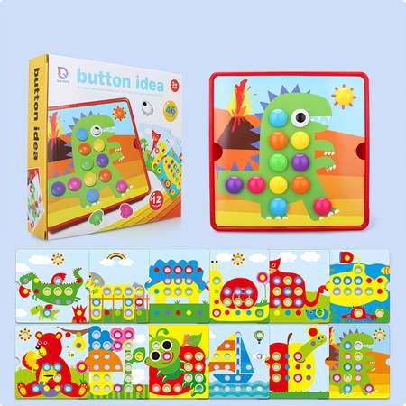 Развивающая игрушка NR-Toys мозаика крупная для малышей 12 трафаретов 46 кнопок динозавр