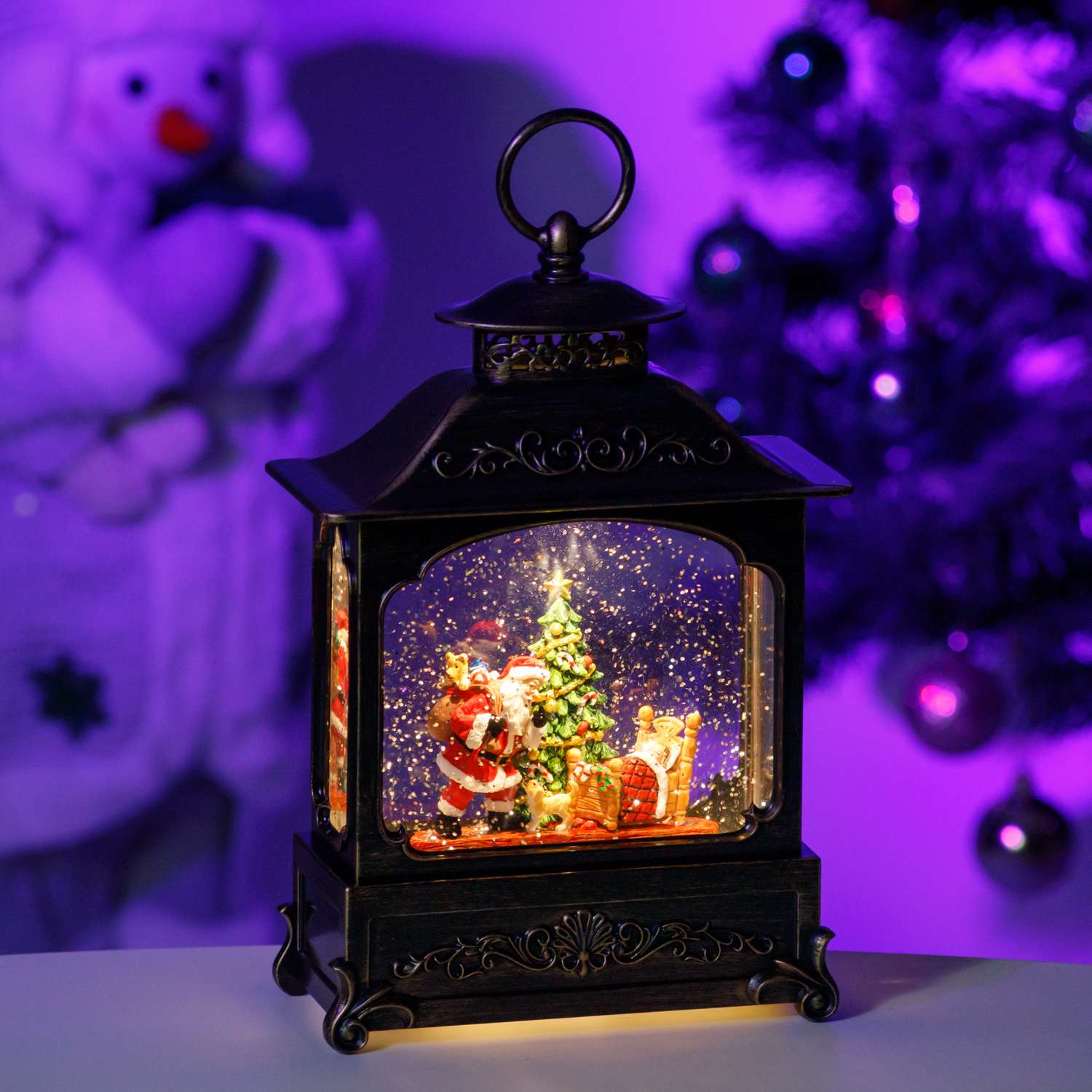 Декоративный фонарь BABY STYLE Новогодний Дед Мороз у постели мальчика масляный USB 27х17 см - фото 3