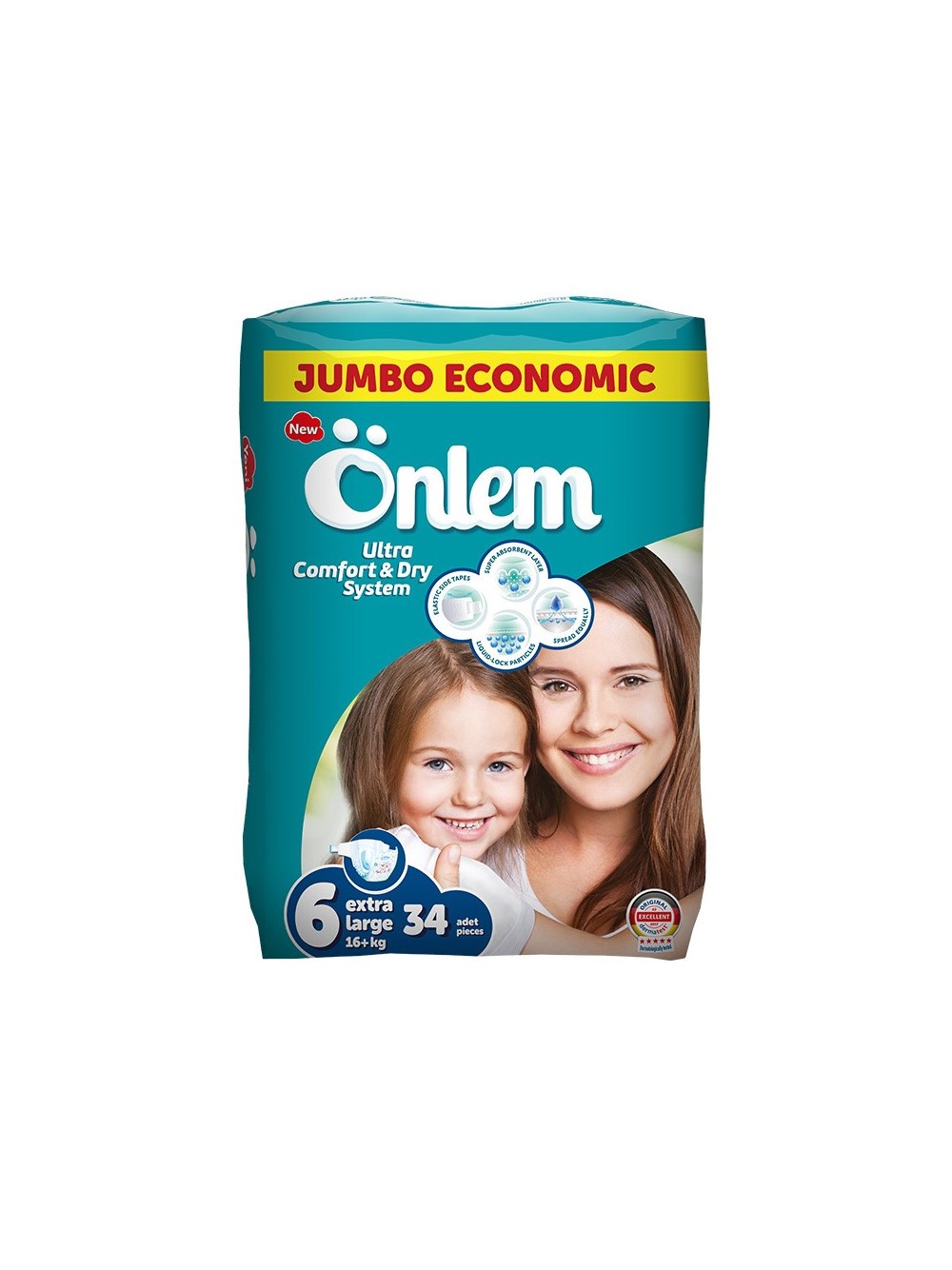 Детские подгузники Onlem Classik удлиненные 16+ kg jumbo 34 штуки - фото 1