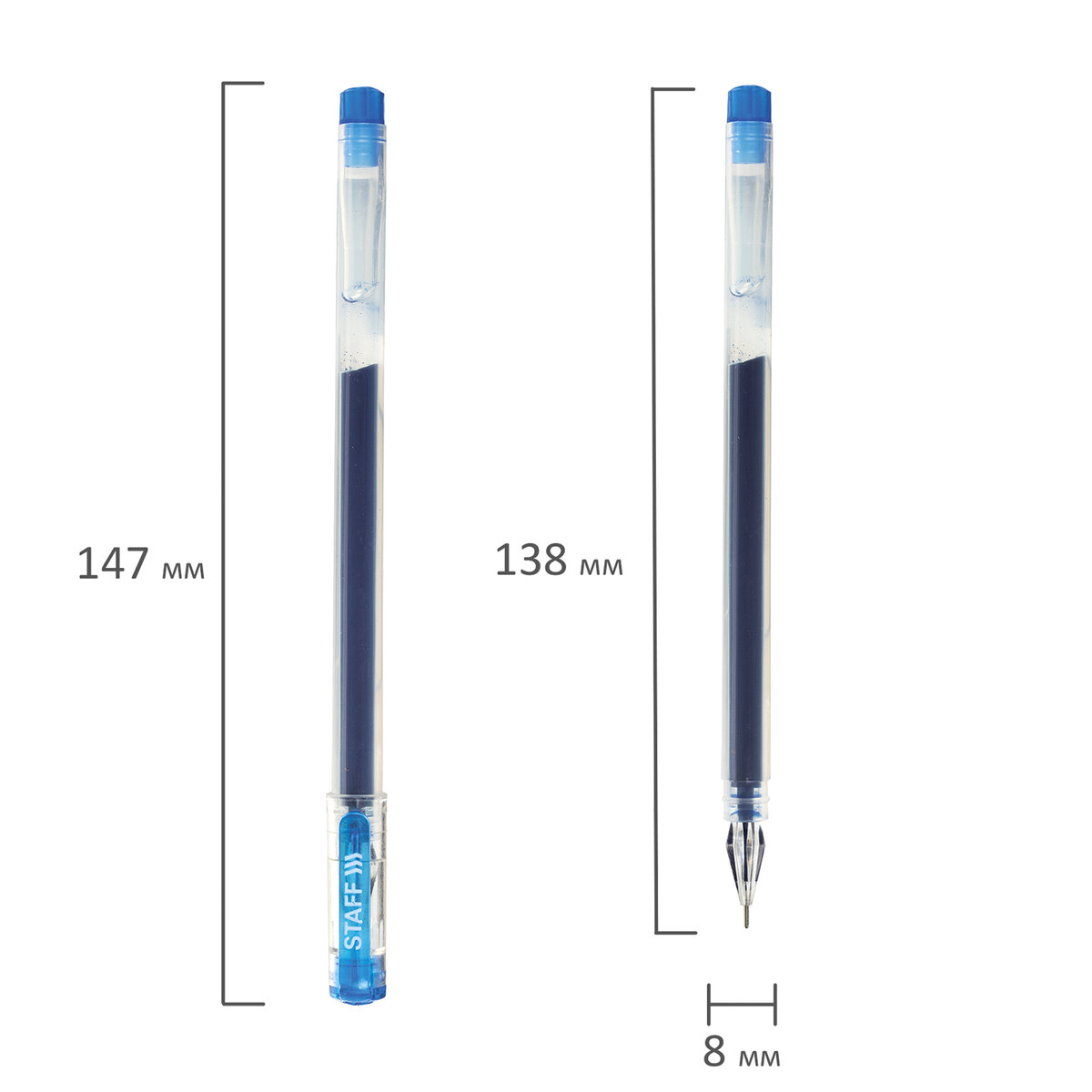 Ручки гелевые Staff синие 12 штук - фото 10