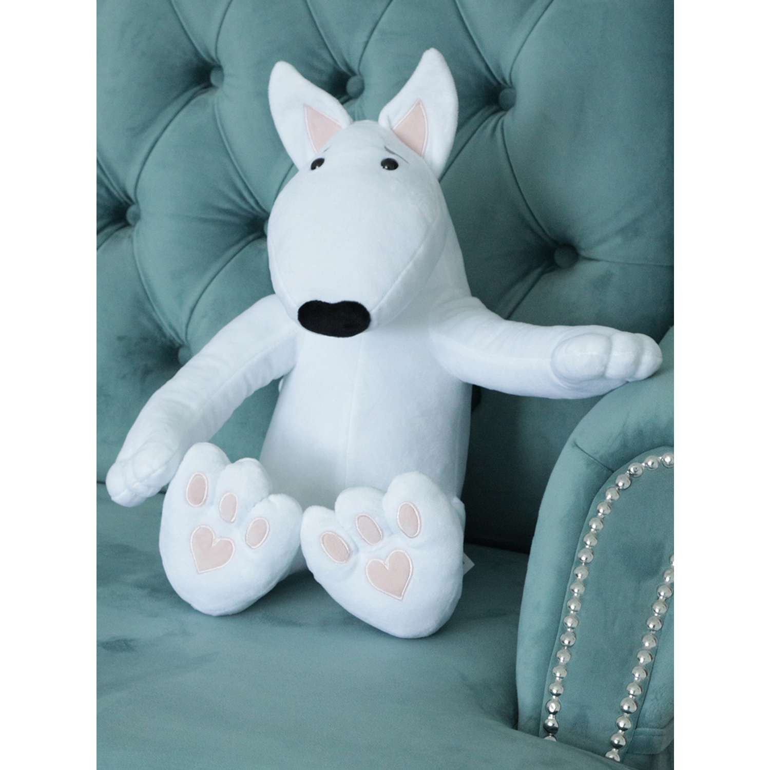 Мягкая игрушка Мягкие игрушки БелайТойс Плюшевая собака Hugo породы бультерьер белый 45 см - фото 5