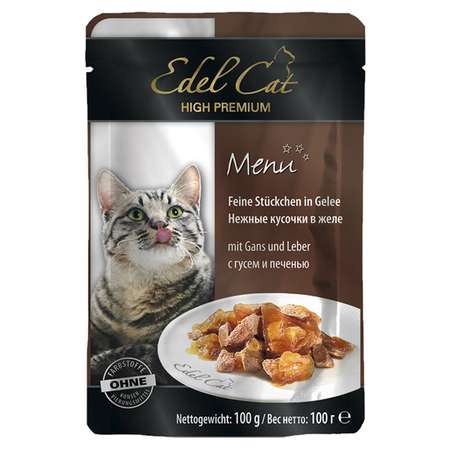 Корм влажный для кошек Edel Cat 100г кусочки в желе гусь-печень пауч