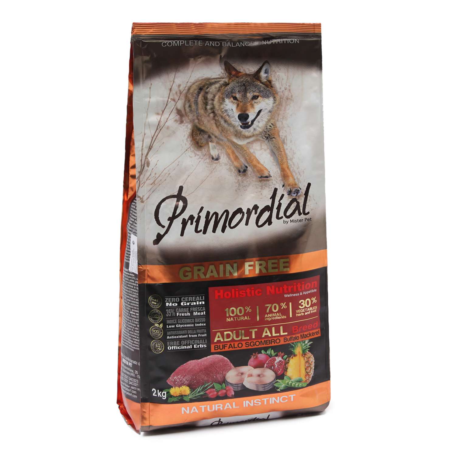 Корм для собак Primordial беззерновой буйвол-скумбрия 2кг - фото 1