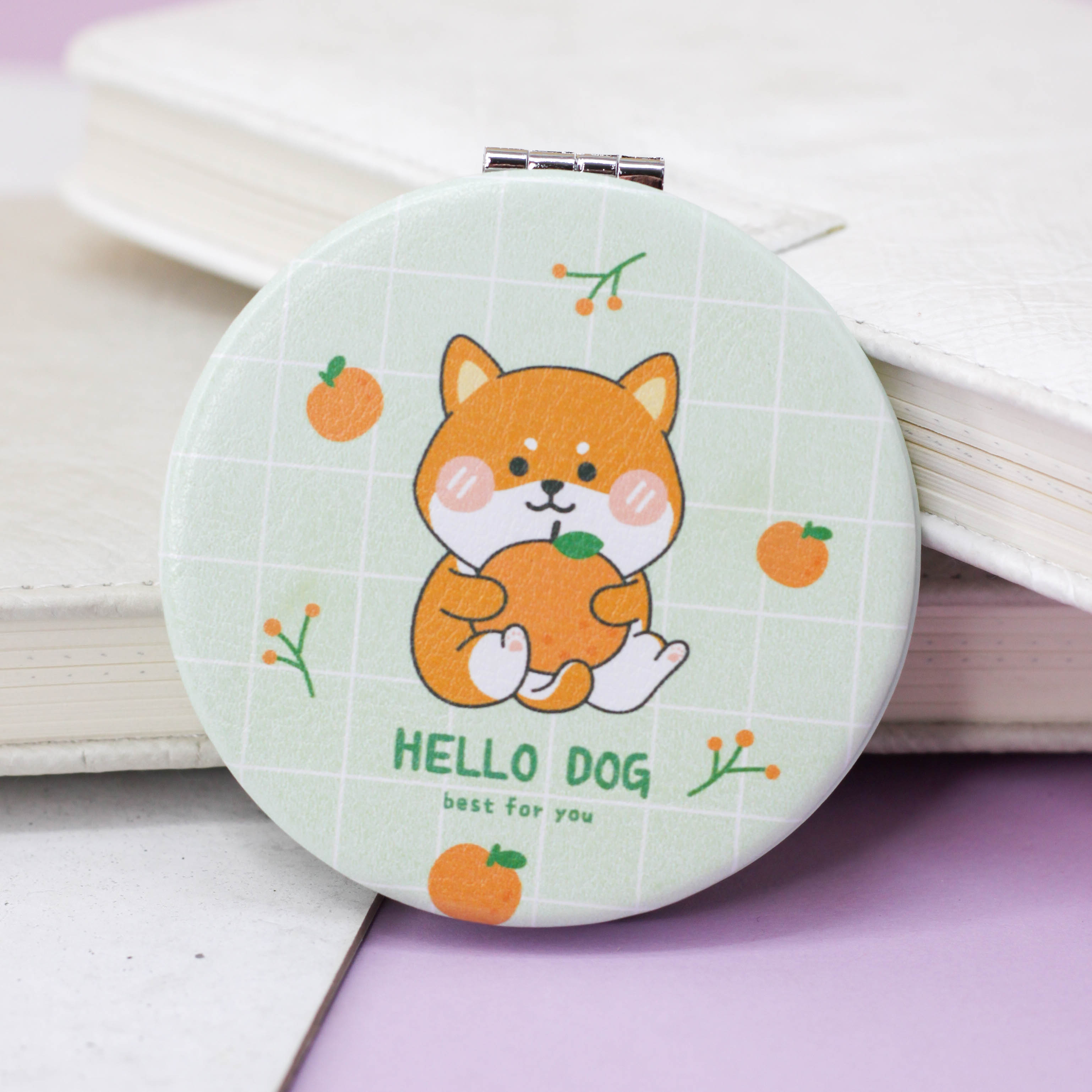 Зеркало карманное iLikeGift Hello dog Corgi orange green с увеличением - фото 1