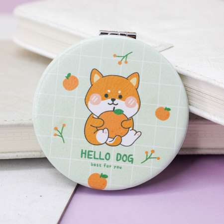 Зеркало карманное iLikeGift Hello dog Corgi orange green с увеличением