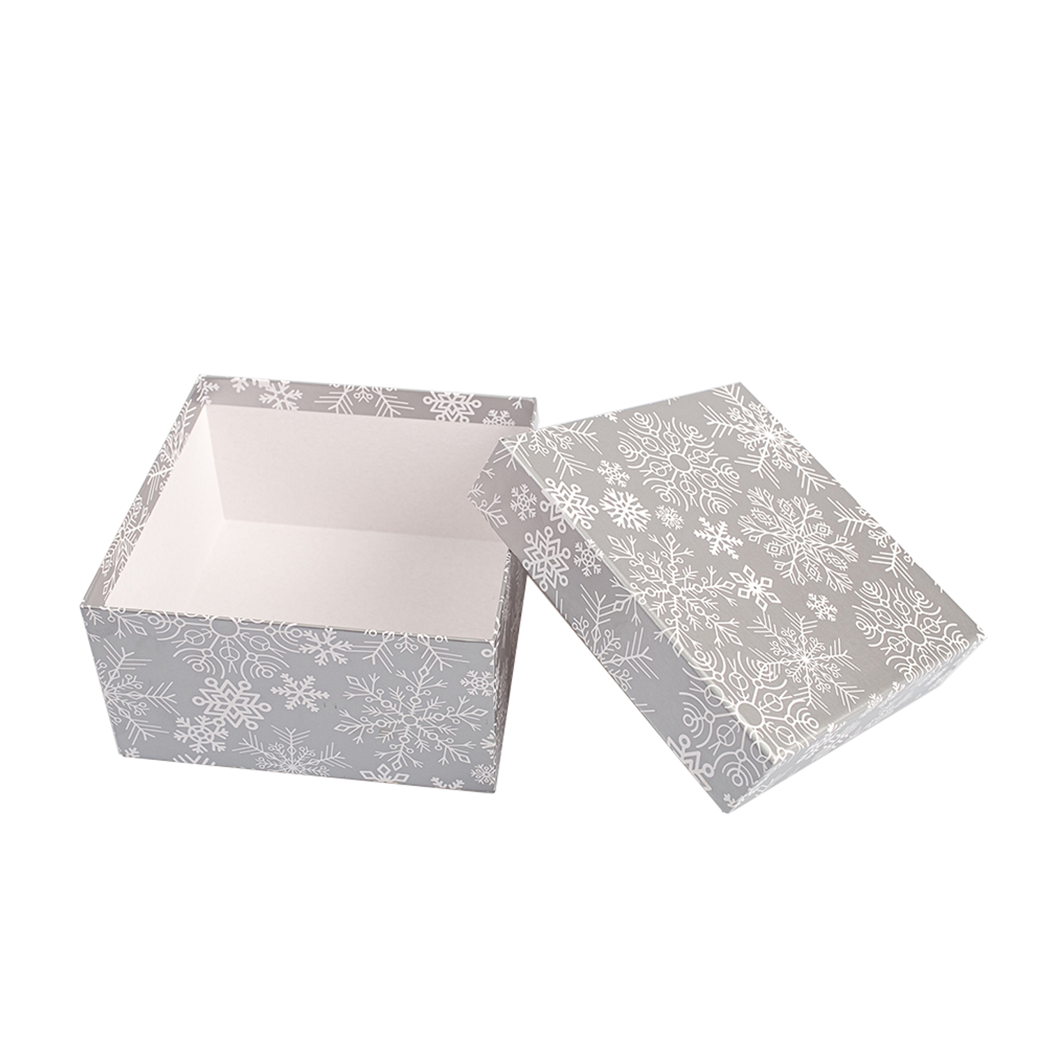 Коробка подарочная Cartonnage Снежинки серый металлик квадратная - фото 3