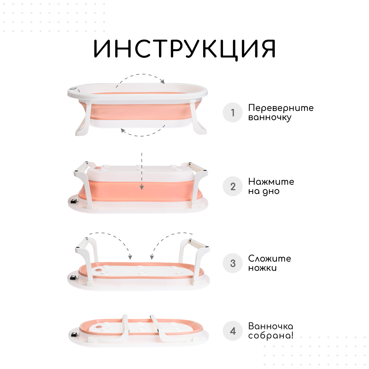 Ванночка для новорожденных Miyoumi с матрасиком и термометром складная - Blush - фото 5