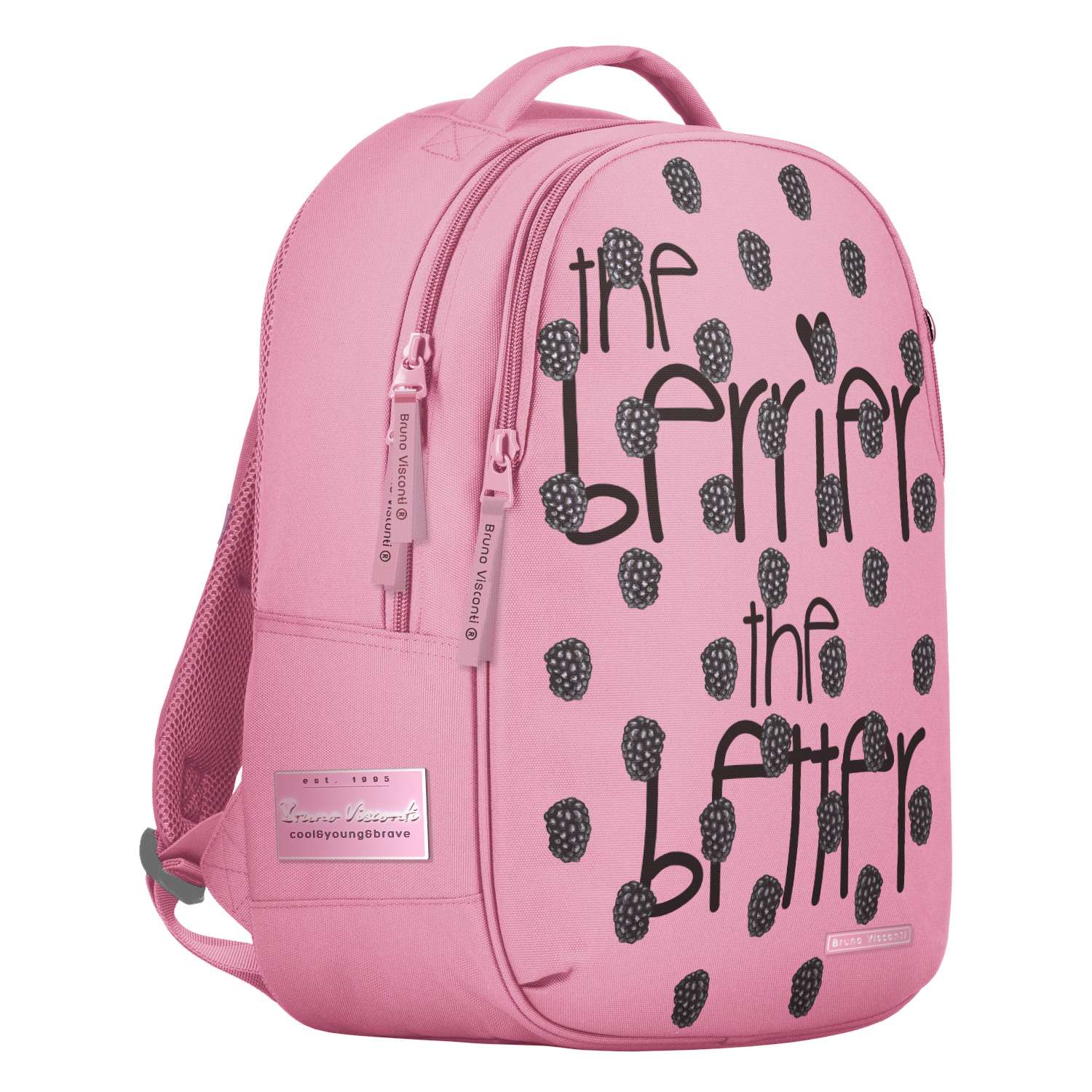 Рюкзак школьный Bruno Visconti классический суперлегкий светло-розовый с эргономичной спинкой Ягоды графика ежевика - фото 1