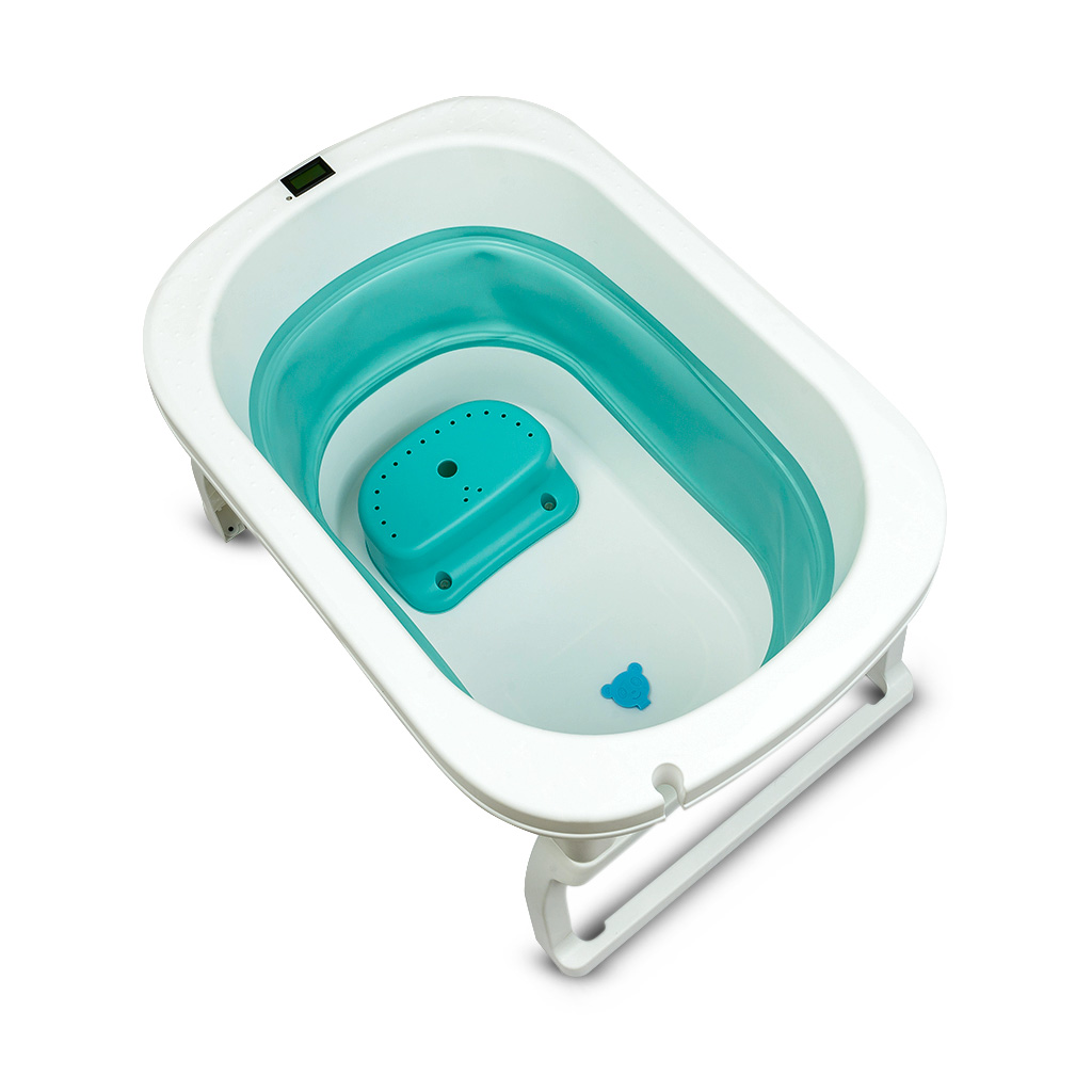 Детская складная ванночка Solmax с термометром для купания новорожденных синяя - фото 7
