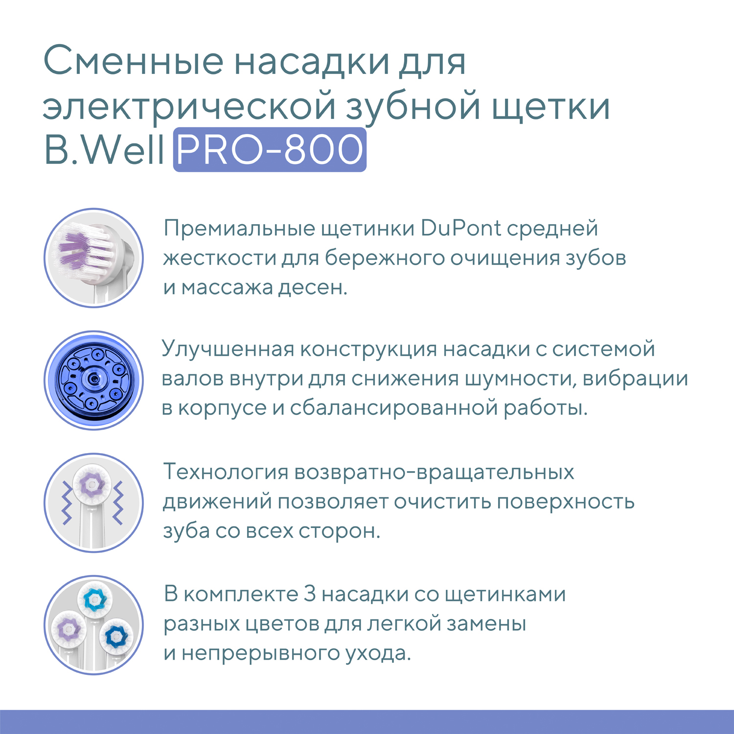 Насадка для электрической зубной щетки B.Well PRO-800 белые 3 шт - фото 2