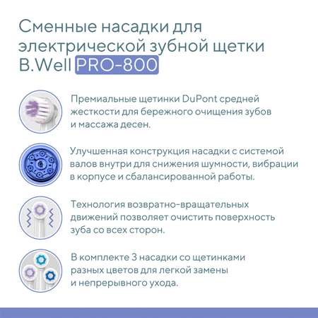 Насадка для электрической зубной щетки B.Well PRO-800 белые 3 шт