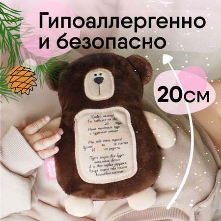 Мягкая игрушка Мякиши грелка с вишнёвыми косточками Мишка с метрикой для новорождённых от коликов подарок