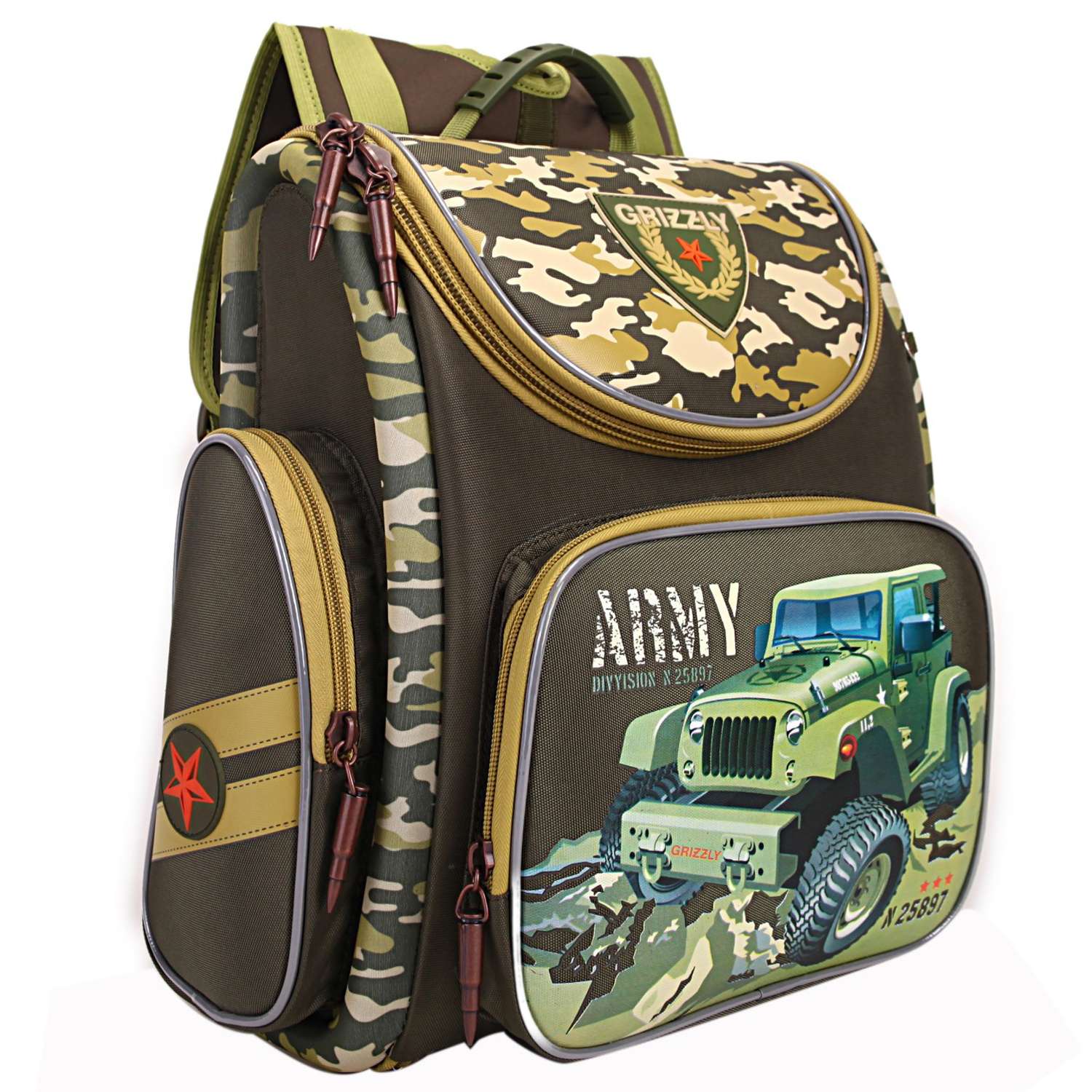 Рюкзак школьный Grizzly Армия Оливковый RA-870-3/1 - фото 2