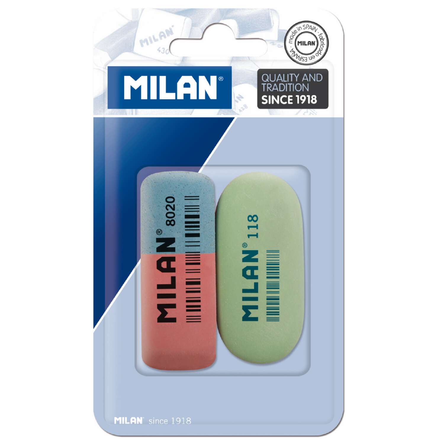 Набор фигурных ластиков MILAN красно-синего и белого цвета из синтетического каучука для карандашей и чернил от ручек - фото 1