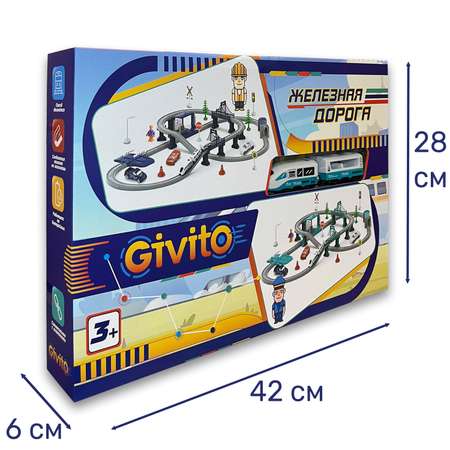 Большая игрушечная жд Givito Мой город 104 предмета на батарейках со светом и звуком Синяя G211-020