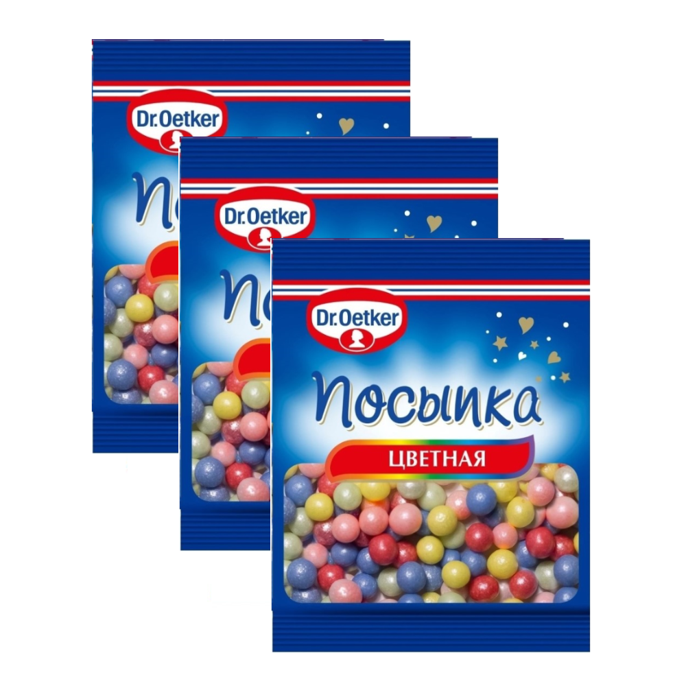 Посыпка Dr.Oetker жемчужинки цветные 3 шт по 10 г - фото 1