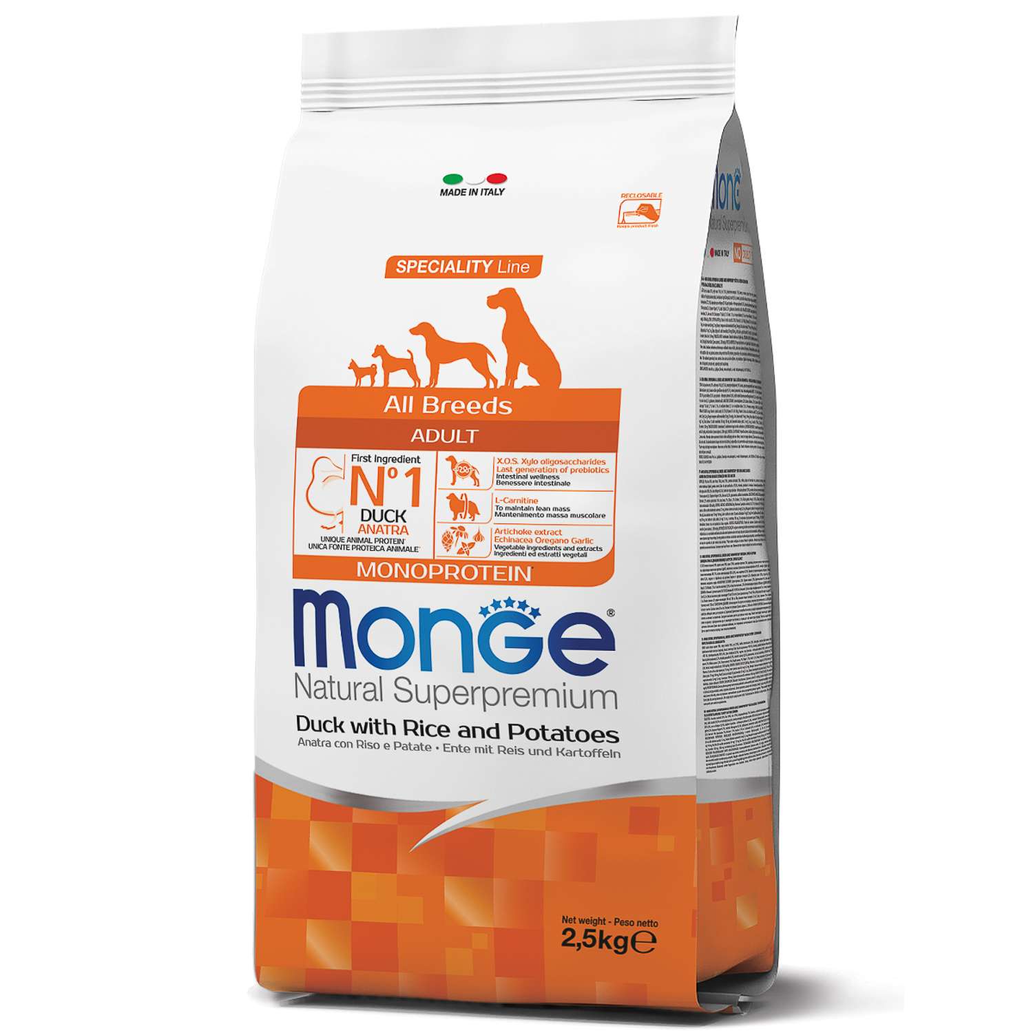 Корм для собак MONGE Dog Monoprotein всех пород утка с рисом и картофелем сухой 2.5кг - фото 2