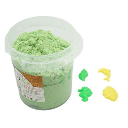 Кинетический песок Яркое Творчество 1 кг в ведерке 4 формочки Зеленый