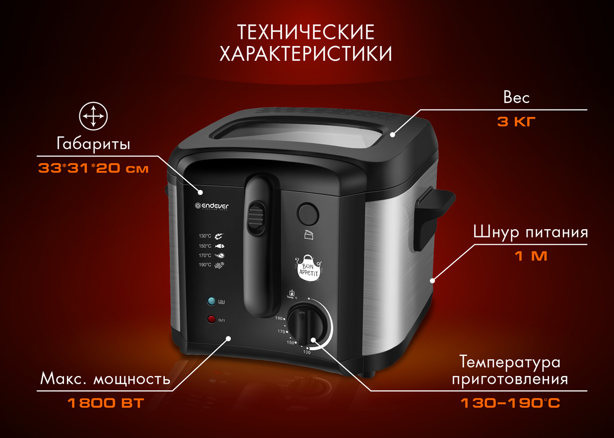 Электрическая фритюрница ENDEVER Skyline FR-115 - фото 2