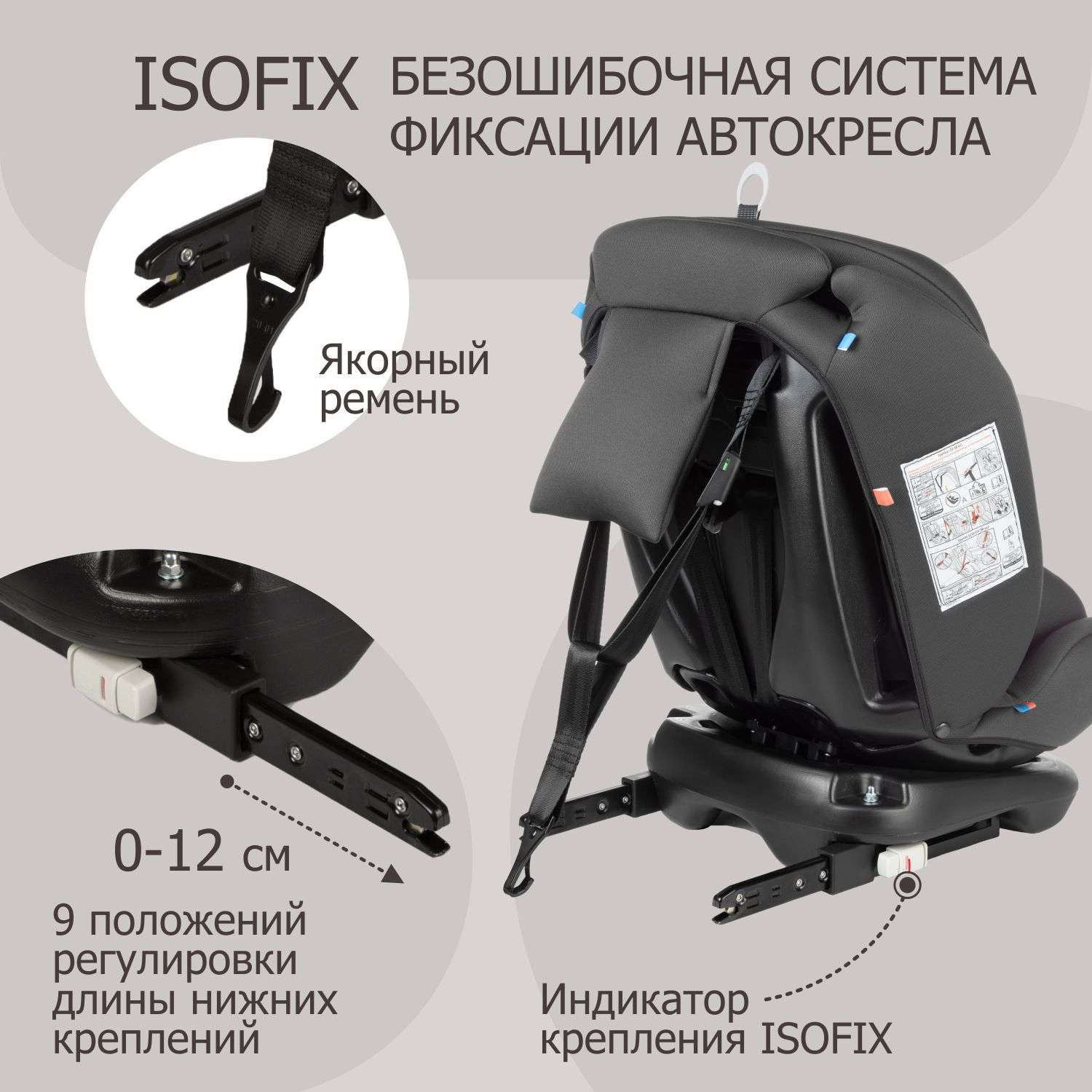 Автокресло детское поворотное BeBest Carrier Isofix Lux гот 0 до 36 кг brown grey - фото 5