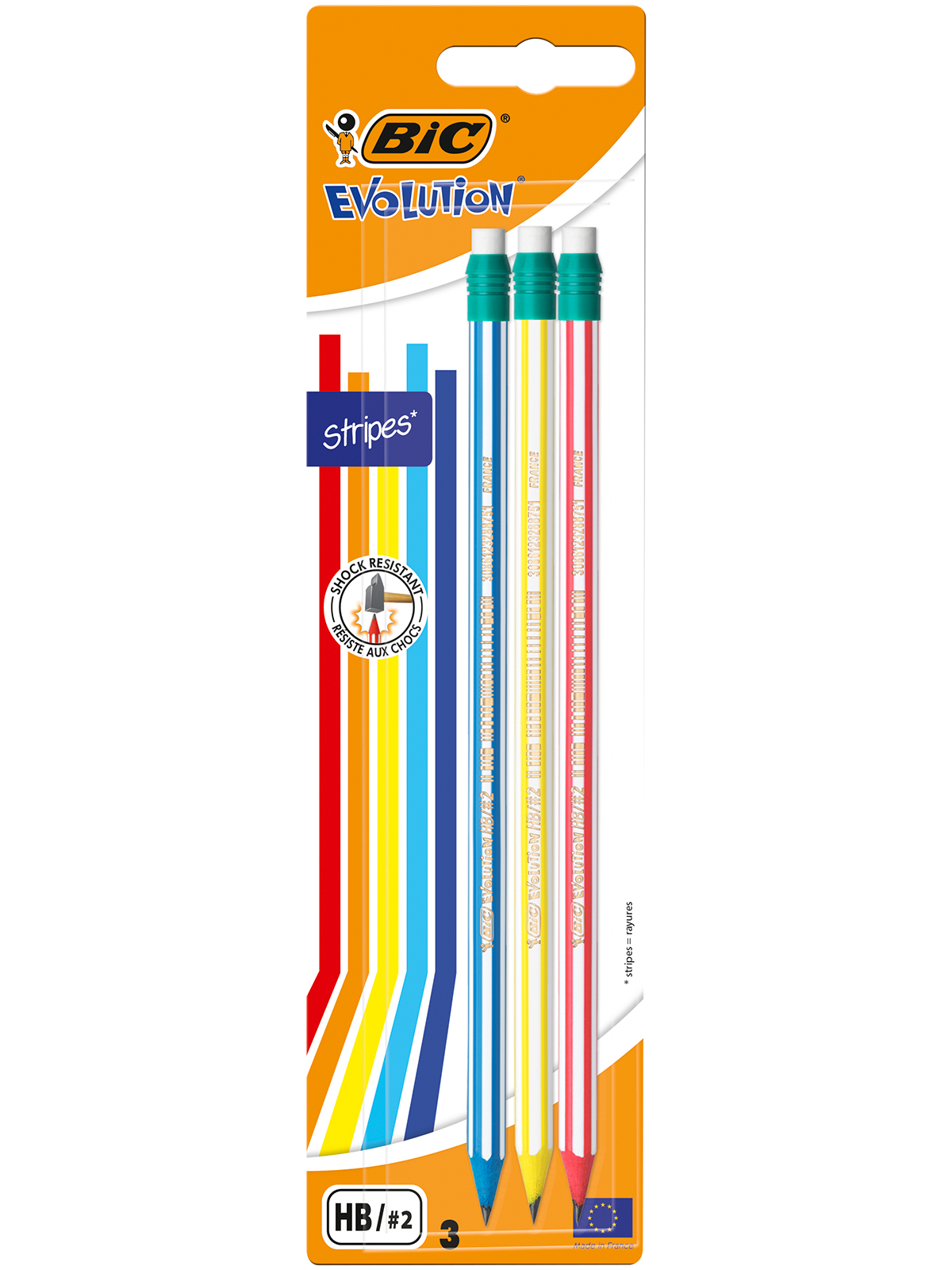 Карандаши простые BIC Evolution Stripes чернографитовые 3 шт - фото 1