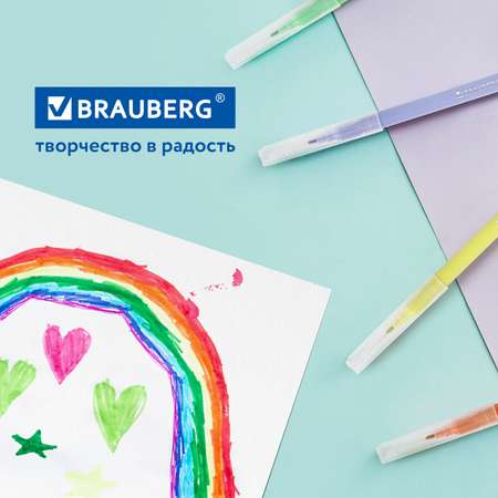 Фломастеры Brauberg для рисования для детей набор 6 неоновых + 6 пастельных