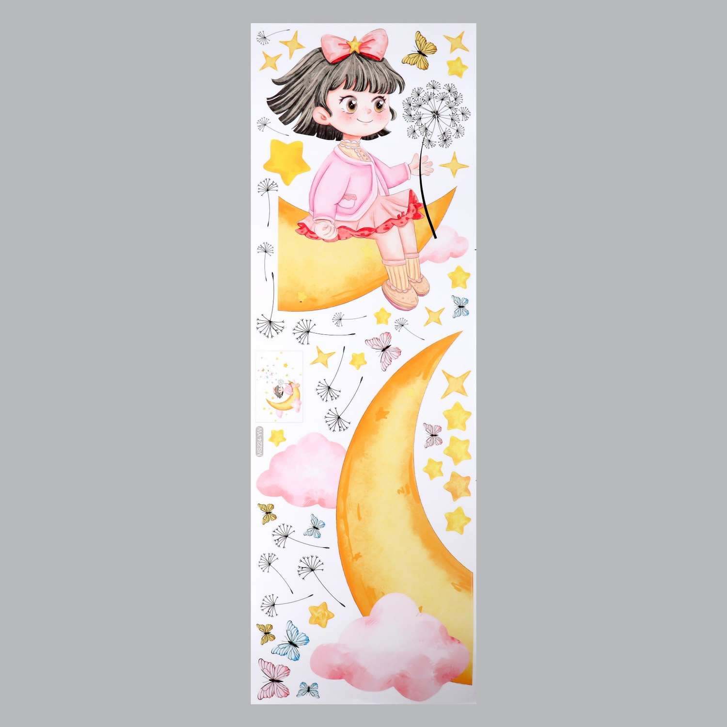 Наклейка Zabiaka пластик интерьерная цветная «Девочка на месяце с одуванчиком» 30х90 см - фото 2