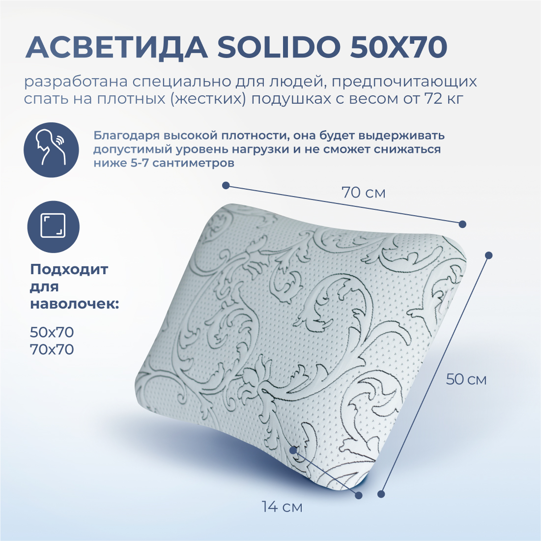 Анатомическая подушка Asvetida solido 50*70 c эффектом памяти Memory Foam - фото 2