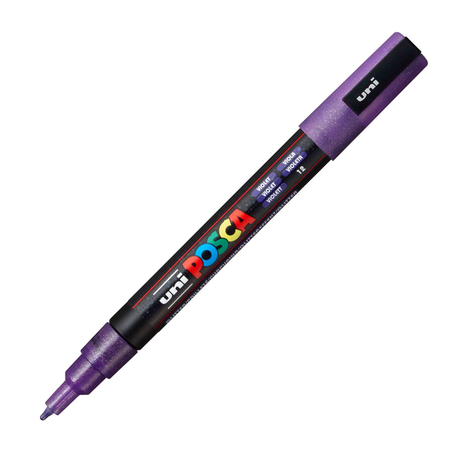 Маркер акриловый UNI POSCA PC-3ML помповый фиолетовый с блестками - фото 1