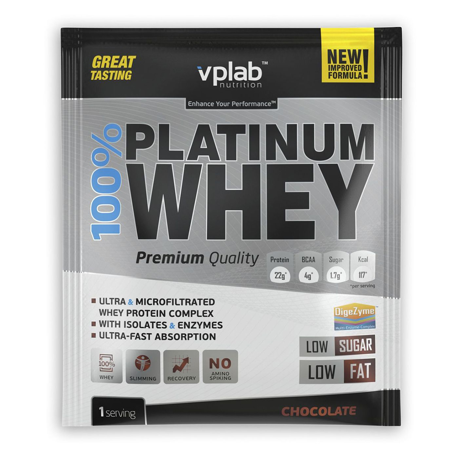 Протеин <b>VPLAB</b> Platinum Whey 100% шоколад 30г - фото 1. Детский мир. 