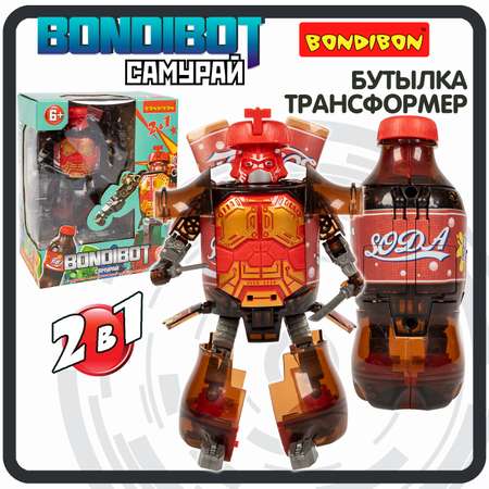 Трансформер Bondibon BONDIBOT 2 в 1 Бутылка - робот Самурай с оружием, красный