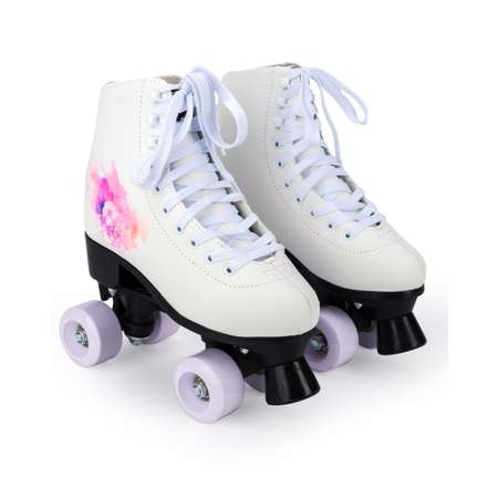 Роликовые коньки SXRide Roller skate YXSKT04WPUR36 белые с фиолетово-розовым орнаментом 36
