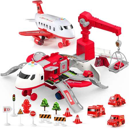 Игрушка Wellinger Kids Самолет-парковка трансформер инерционный интерактивный красный