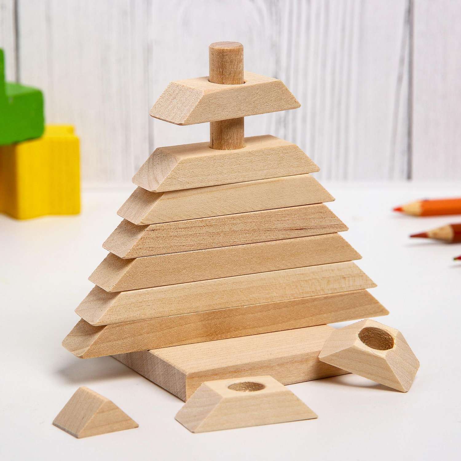 Детская пирамидка POMPOSHKI «Ёлочка» деревянная материал: берёза - фото 2