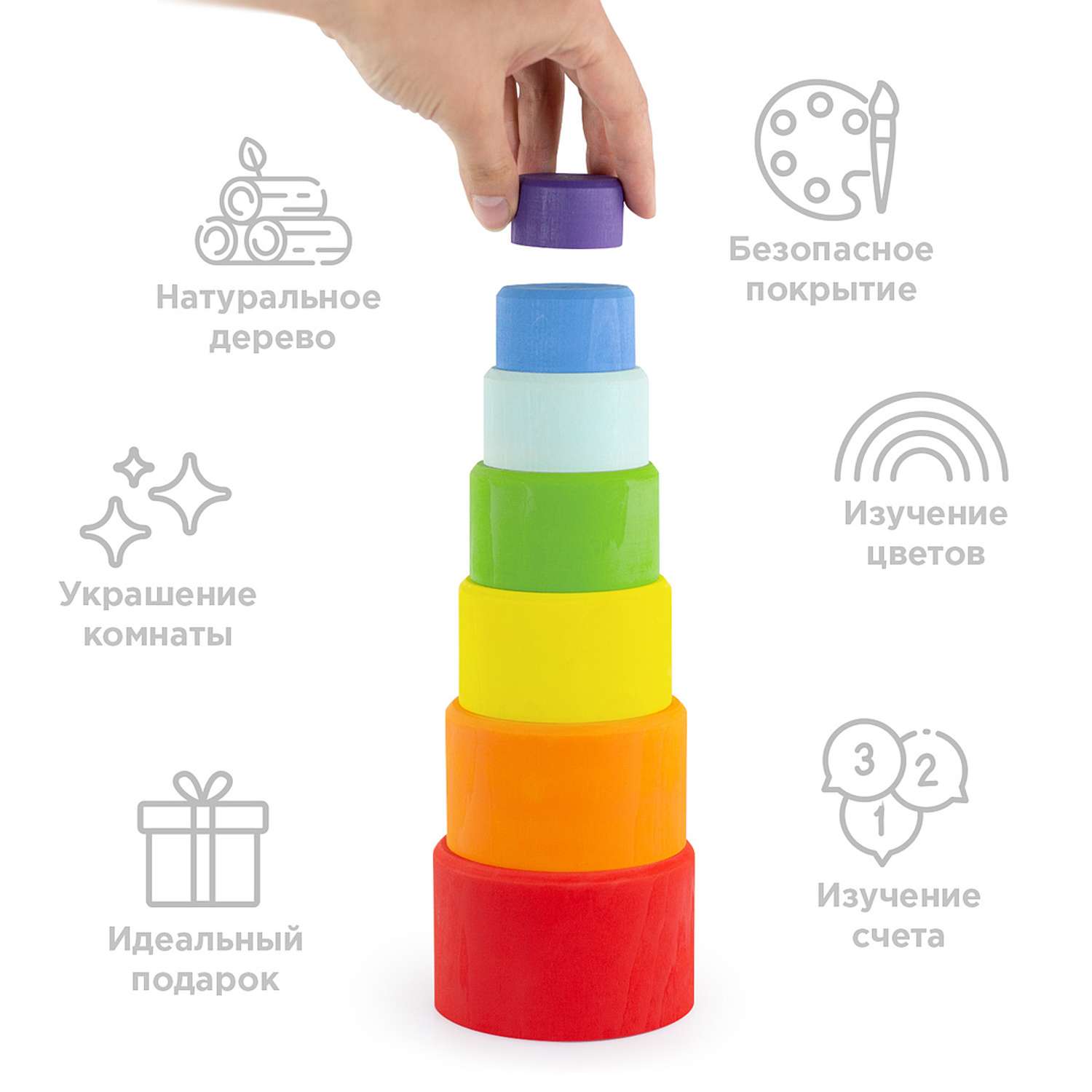 Развивающая игрушка Ulanik Чашечки для сортировки Радуга 7 шт - фото 4