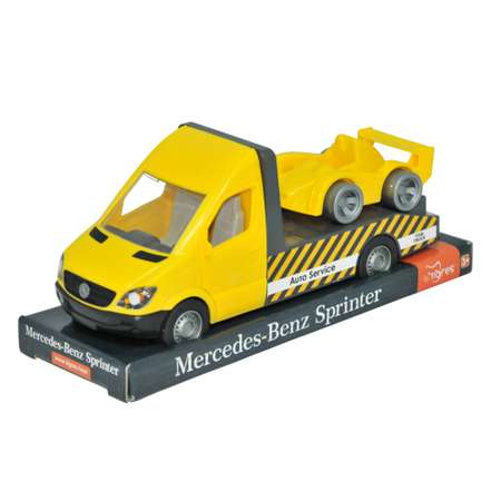 Машинка TIGRES Mercedes Sprinter эвакуатор желтый на планшетке 39711