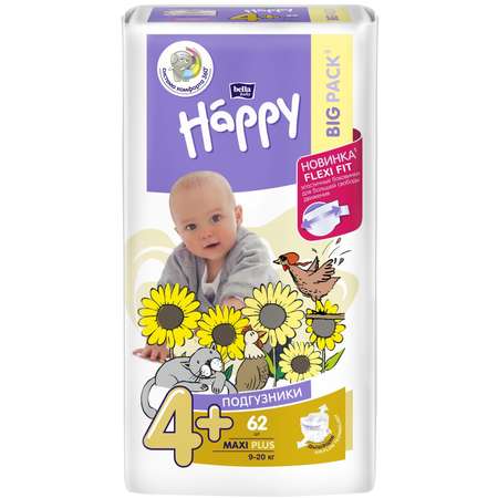 Подгузники Bella baby Happy Baby Happy Maxi Plus 4+ 9-20кг 62шт