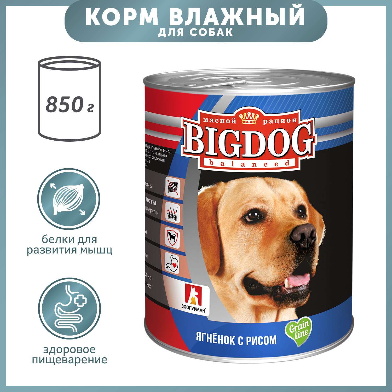 Корм для собак Зоогурман Big Dog 850г ягненок с рисом ж/б - фото 1