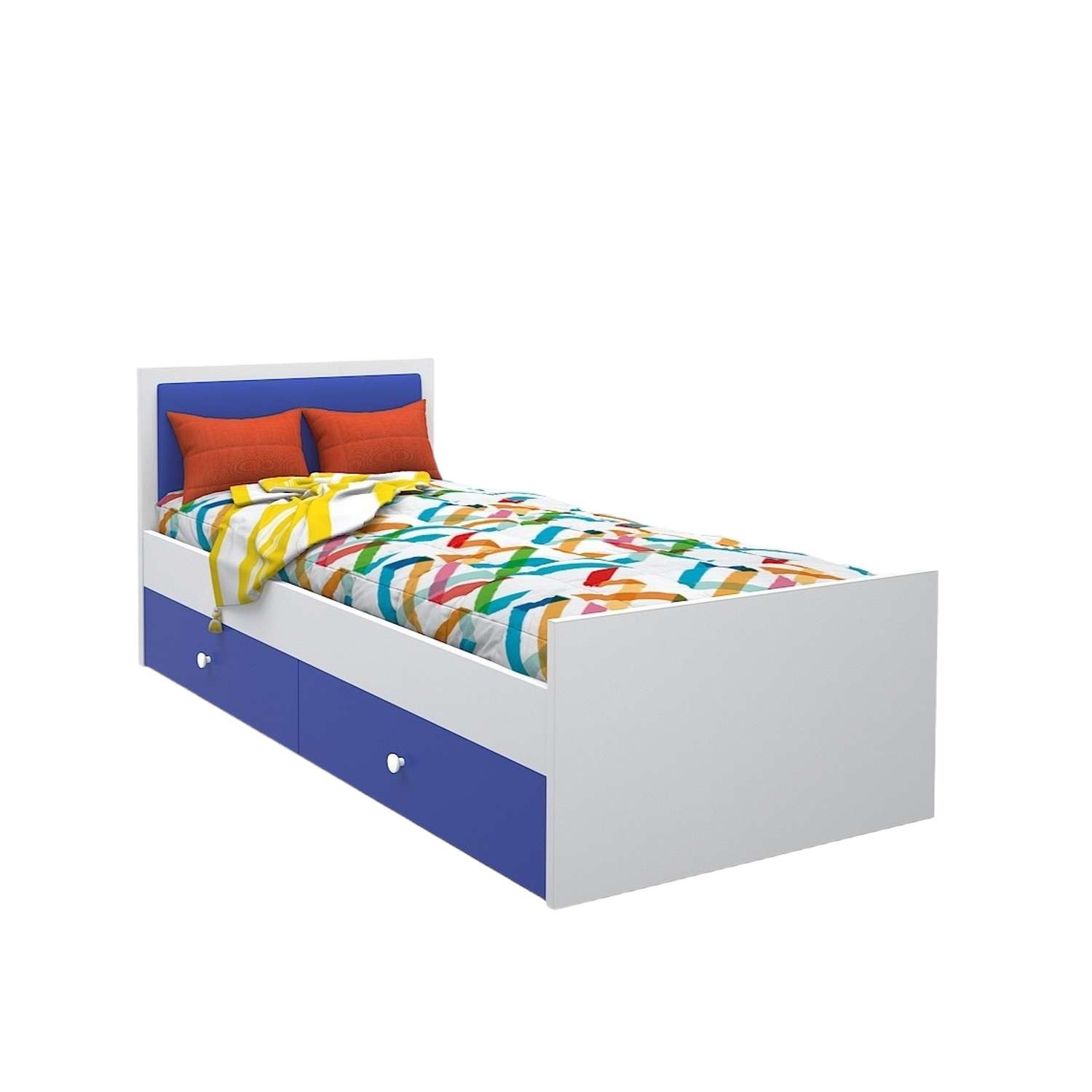 Кровать подростковая Феникс с мягким изголовьем и ящиком Синий - фото 2