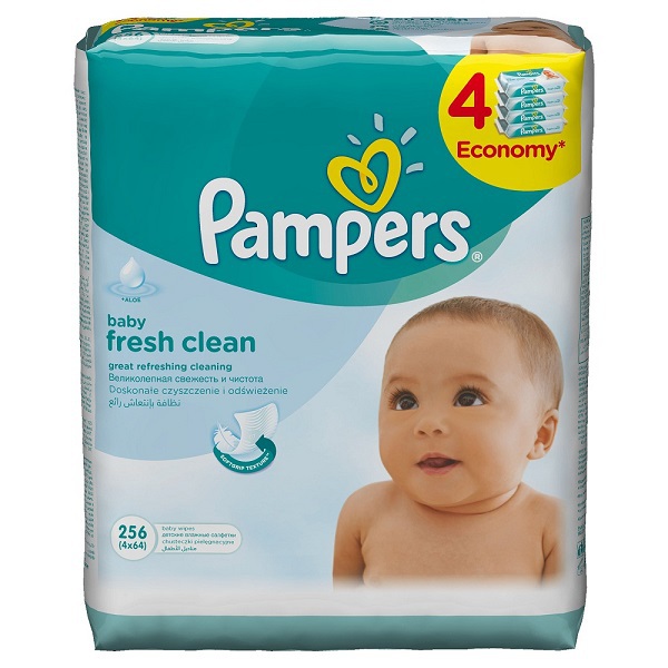 Салфетки Pampers BabyFreshClean влажный сменный блок 4*64шт - фото 1