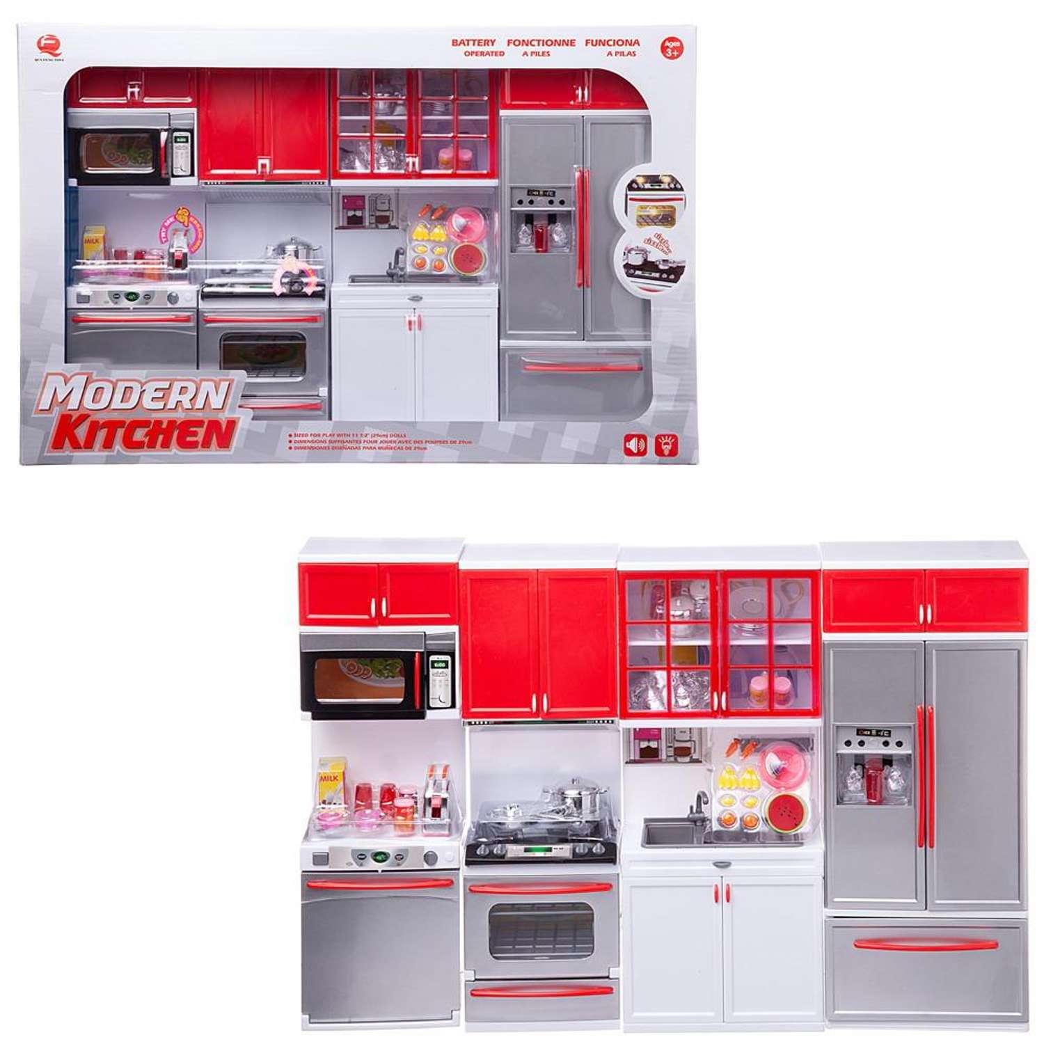 Кухня Модерн ABTOYS серебристая с красным со звуковыми и световыми эффектами - фото 2