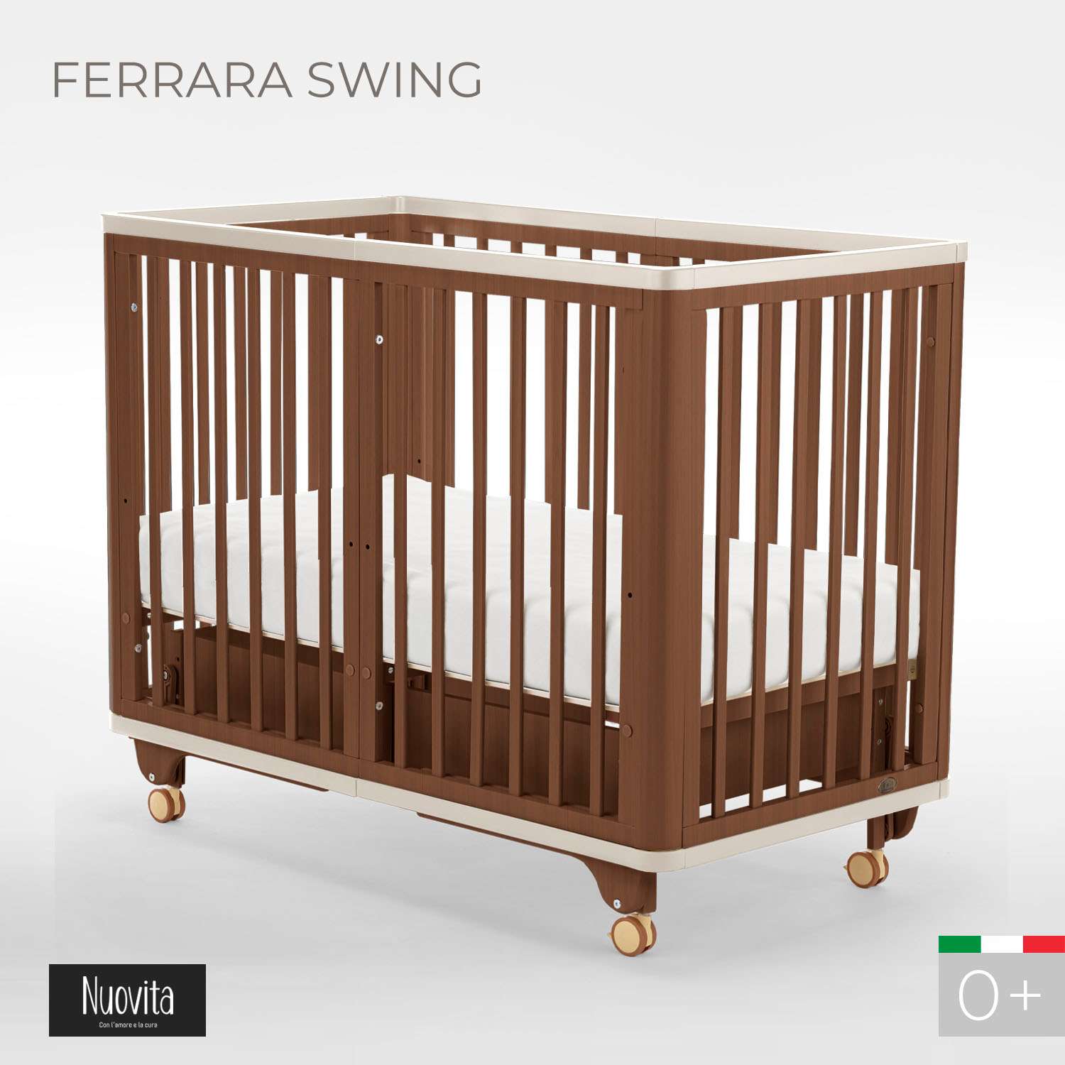 Детская кроватка Nuovita Ferrara swing прямоугольная, продольный маятник (темный орех) - фото 2