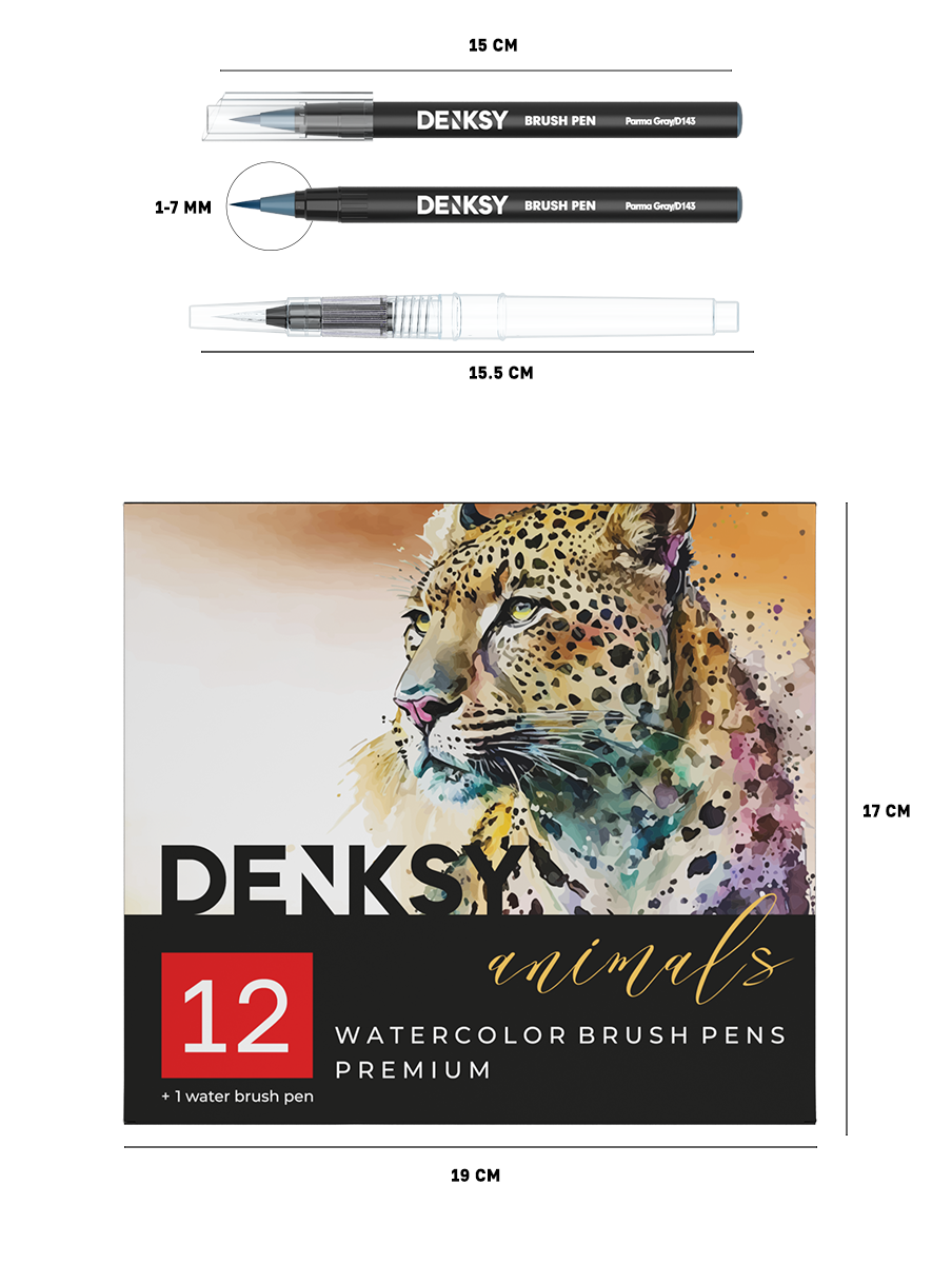 Акварельные маркеры DENKSY 12 Animal цветов в черном корпусе и 1 кисть с резервуаром - фото 9