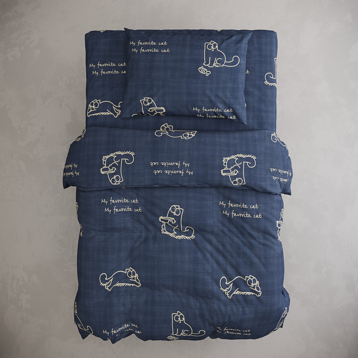 Простыня на резинке Anna Maria Котики Грей на синем 160х200 см - фото 3